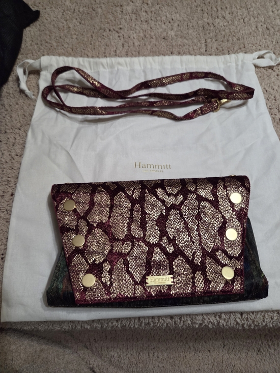Hammitt Handbags - Hammitt Gold & Burgundy Metallic Crossbody Clutch